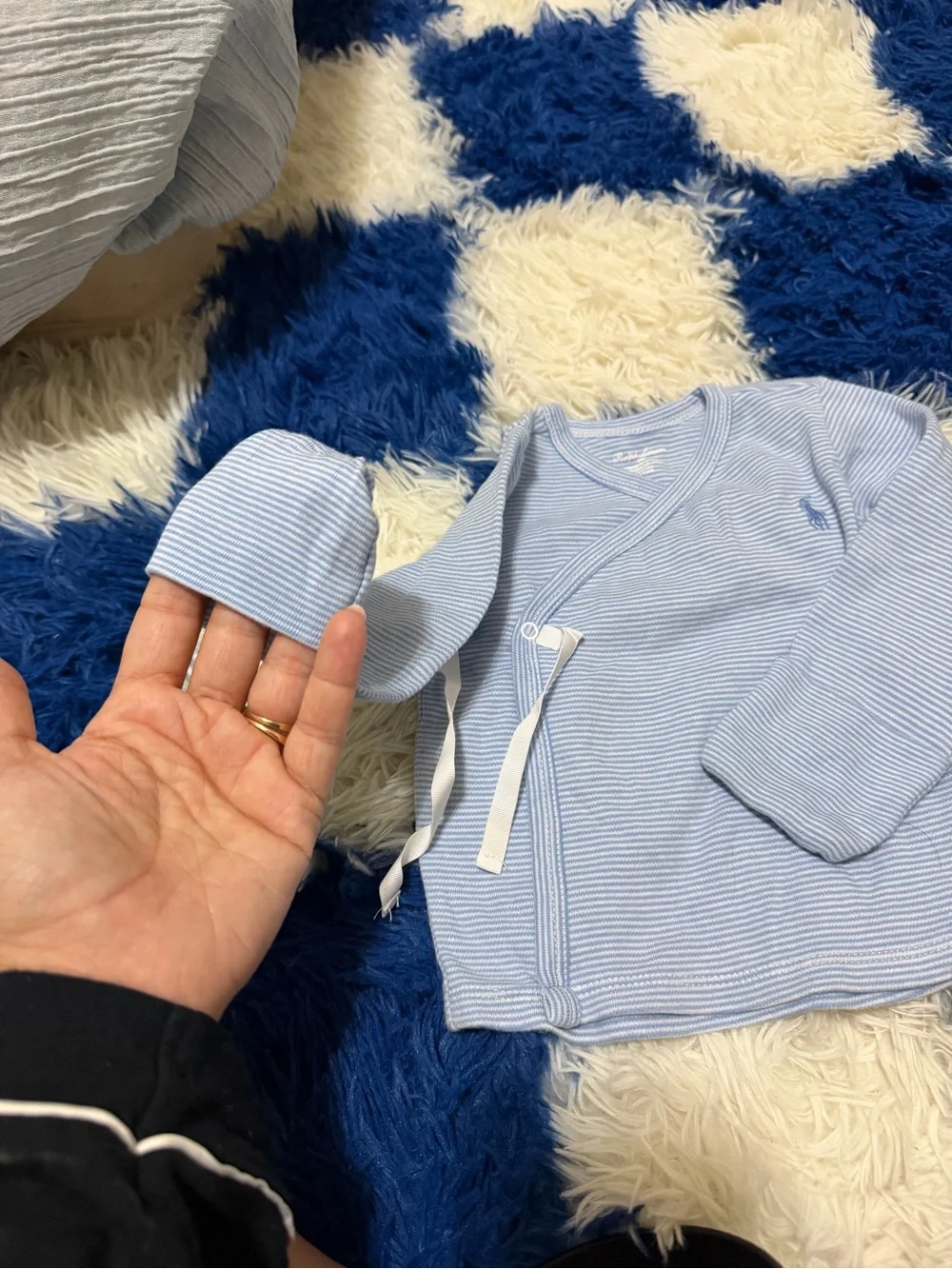 Ralph Lauren Light Blue Striped Wrap-Front Baby Top